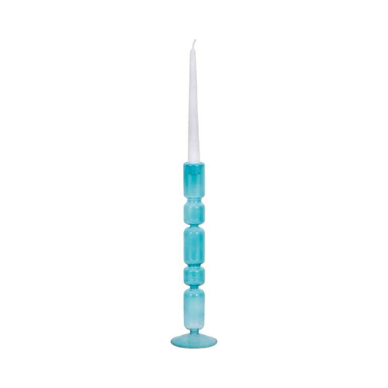 Modern Candle Holder with Stacked Sculptural Glass Base