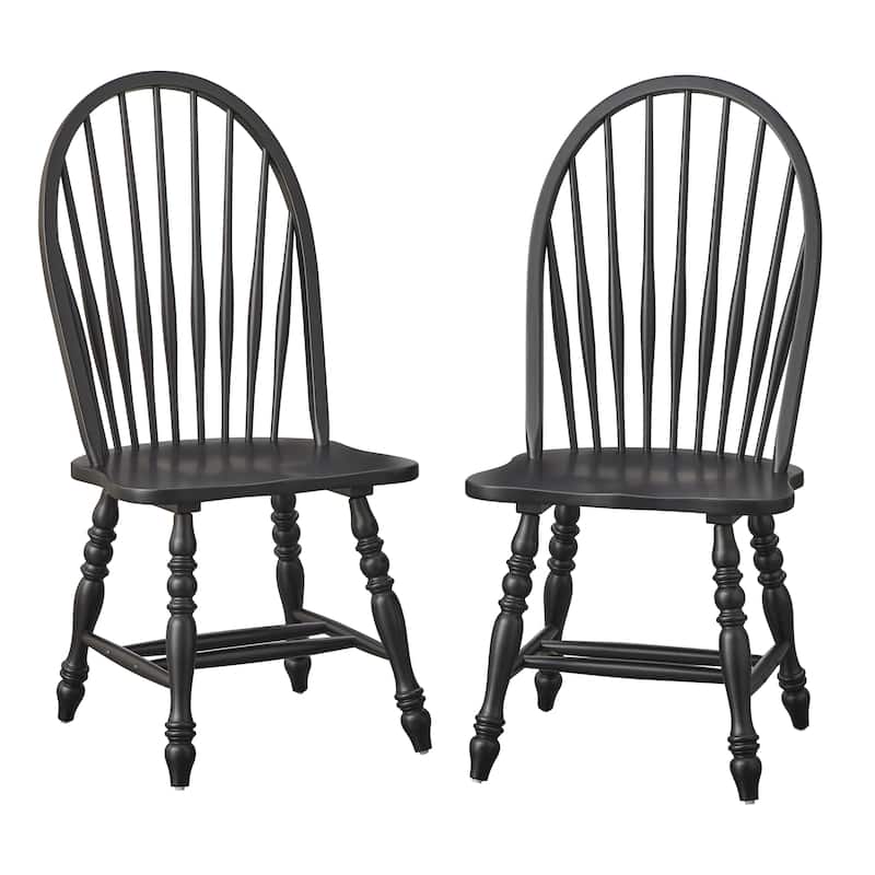 Lifestorey Kingsley Oversized Solid Wood Windsor Dining Chair - Set of 2 - Matte Black