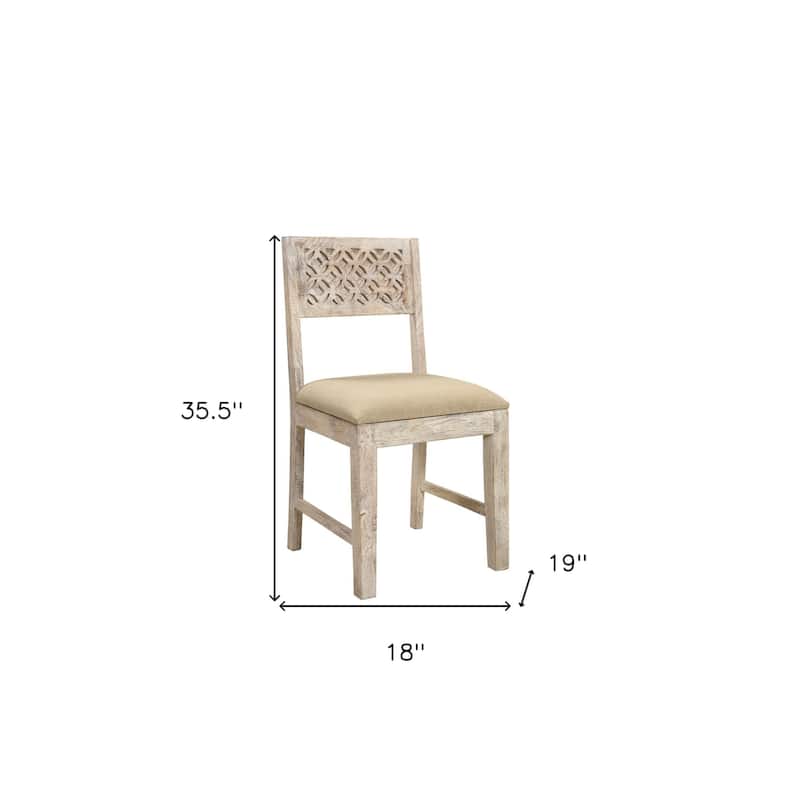 HomeRoots Set of Two Brown And White Upholstered Fabric Carved Back Dining Side Chairs - 18' X '35.5' X '19