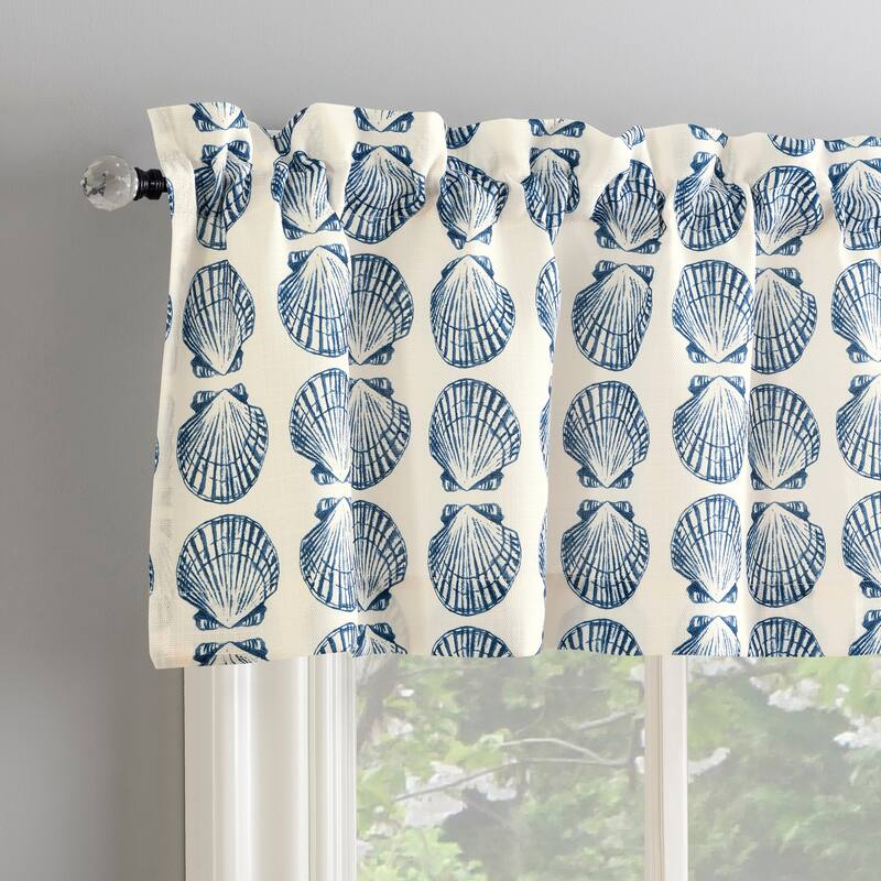 No. 918 Sandbar Tonal Seashell Print Semi-Sheer Rod Pocket 1-Piece Kitchen Curtain Valance - 54" x 14"