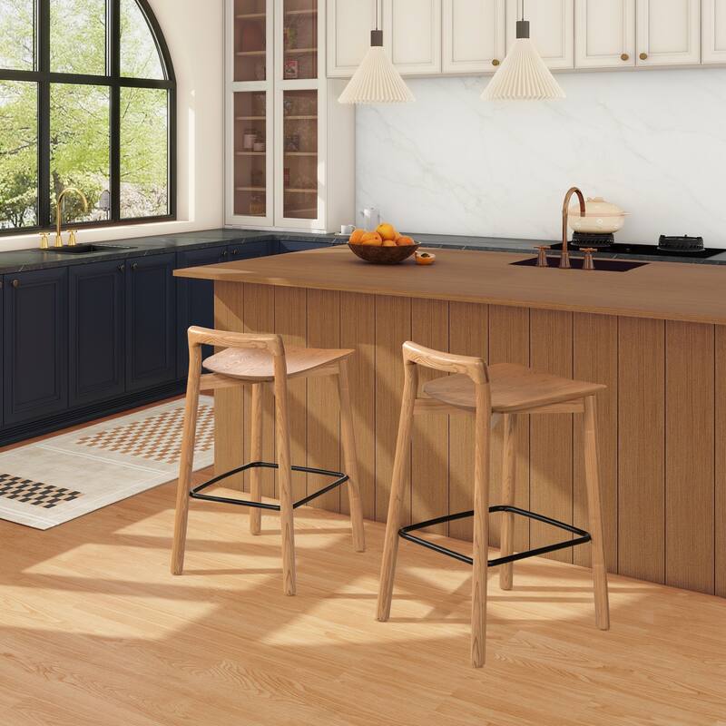 Modern Minimalist Low Back Wood Counter Stool
