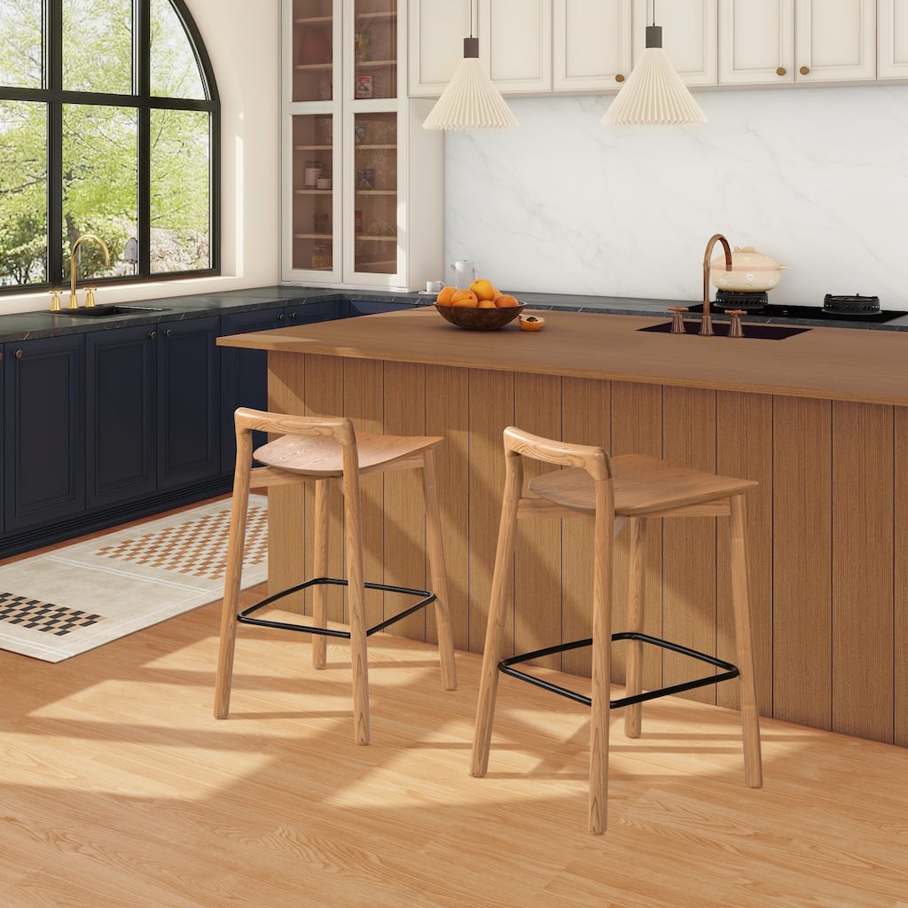 Modern Minimalist Low Back Wood Counter Stool