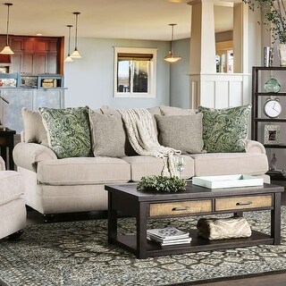 Guyton Transitional Cream Chenille Upholstered T Cushion Sofa by