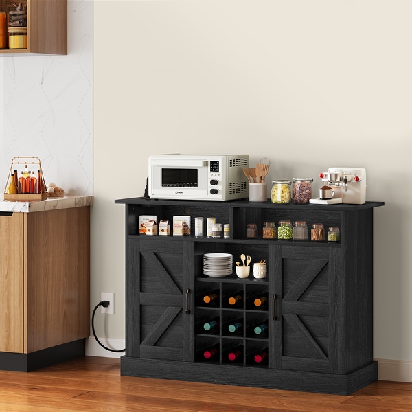 Moasis 52 Farmhouse Coffee Bar Cabinet with Floating Shelf 15.75 D x 52 W x 34 H Black