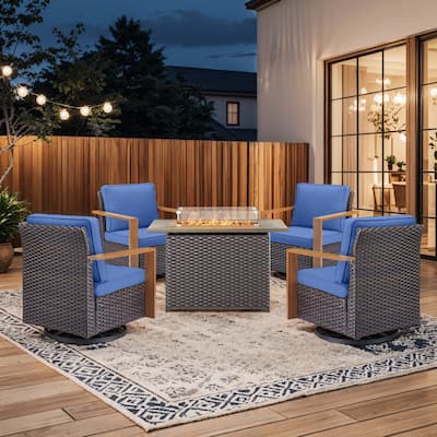 Pocassy 5 Pieces Outdoor Swivel Chair with Fire Pit Table Set