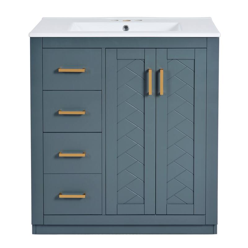 30" Bathroom Vanity with Ceramic Sink - Blue