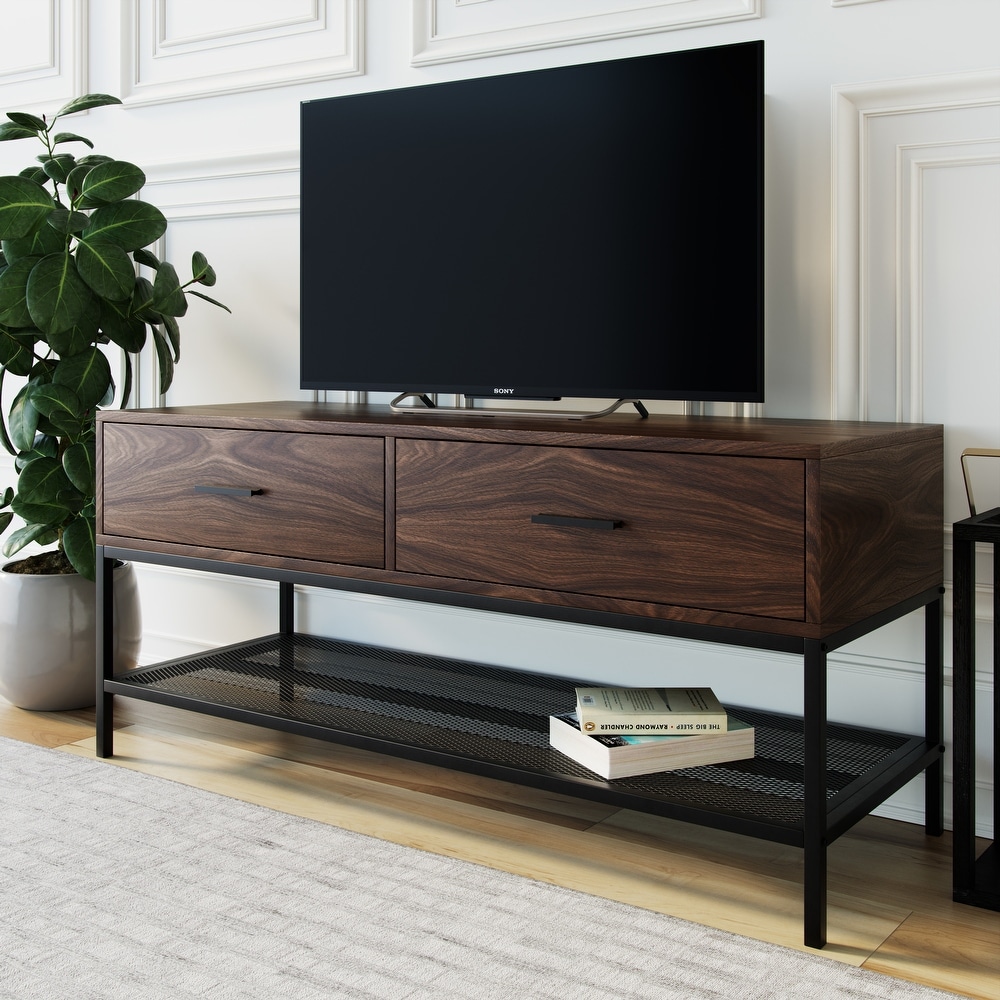 40 Contemporary Metal TV Stand - Dark Walnut/Black