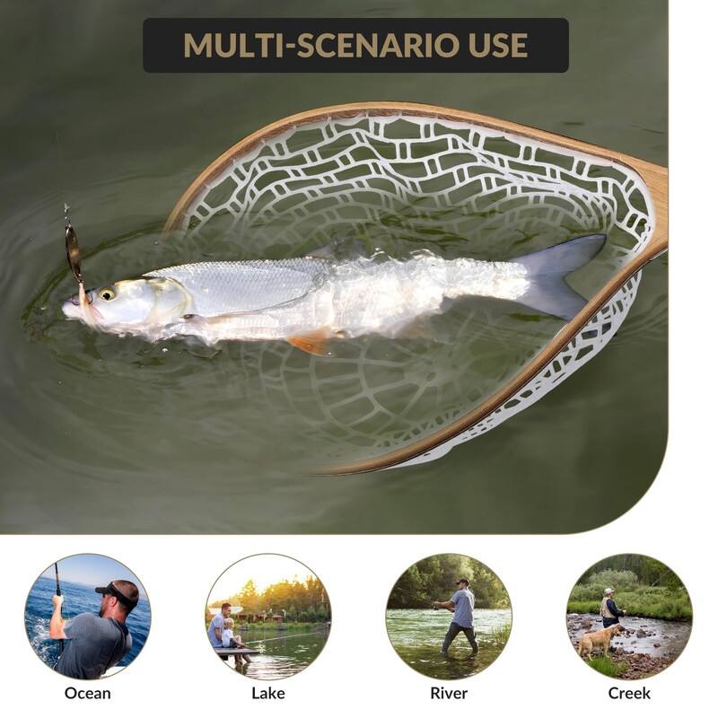 Fly Fishing Net for Trout, Fly Fishing Landing Net, Wooden Handle Catch and Release Fish Net