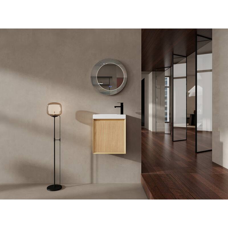 GDFStudio - Helsinki 18.5" Modern Wall-Mounted Bathroom Vanity Set with Resin Sink, Soft Closing Door & Antirust Hardware