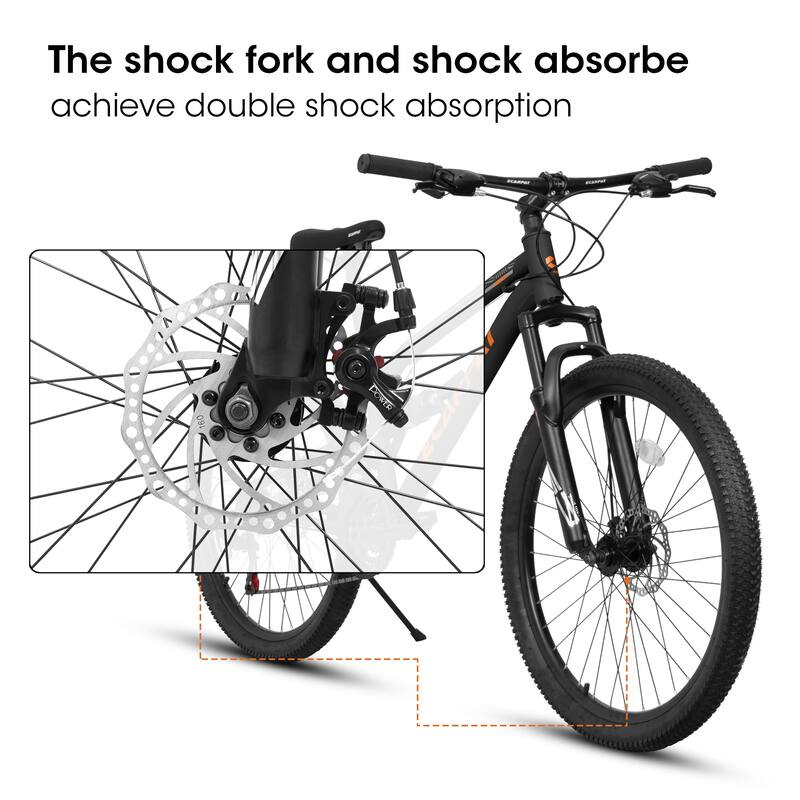 Black Unisex Mountain Bike Anti-Slip Bikes Shock-Absorbing Bikes