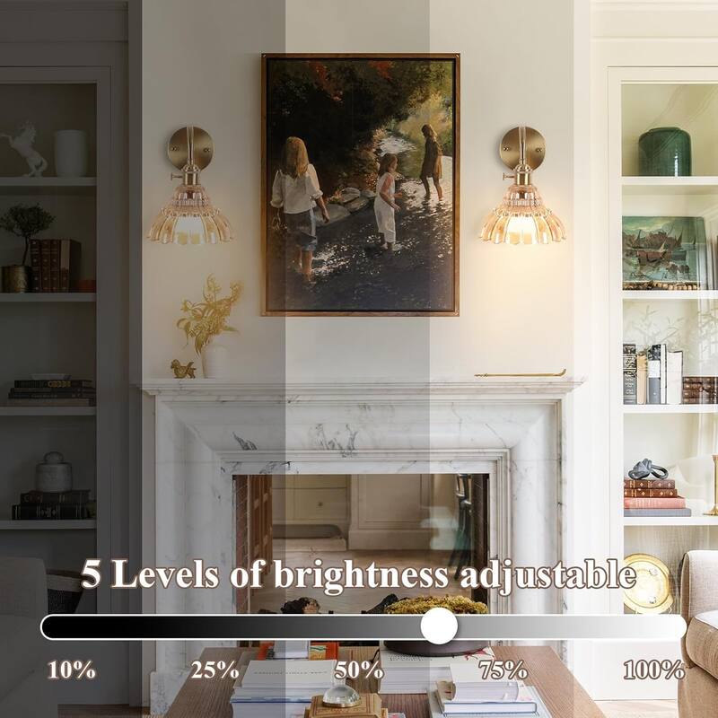 Set of two fixtures light gold bedroom light glass, metal wall light