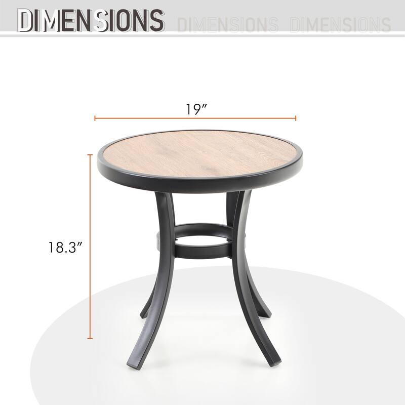 19" Small Round Side Table, Outdoor Dining Coffee Table with Steel Frame and Wooden Like Surface