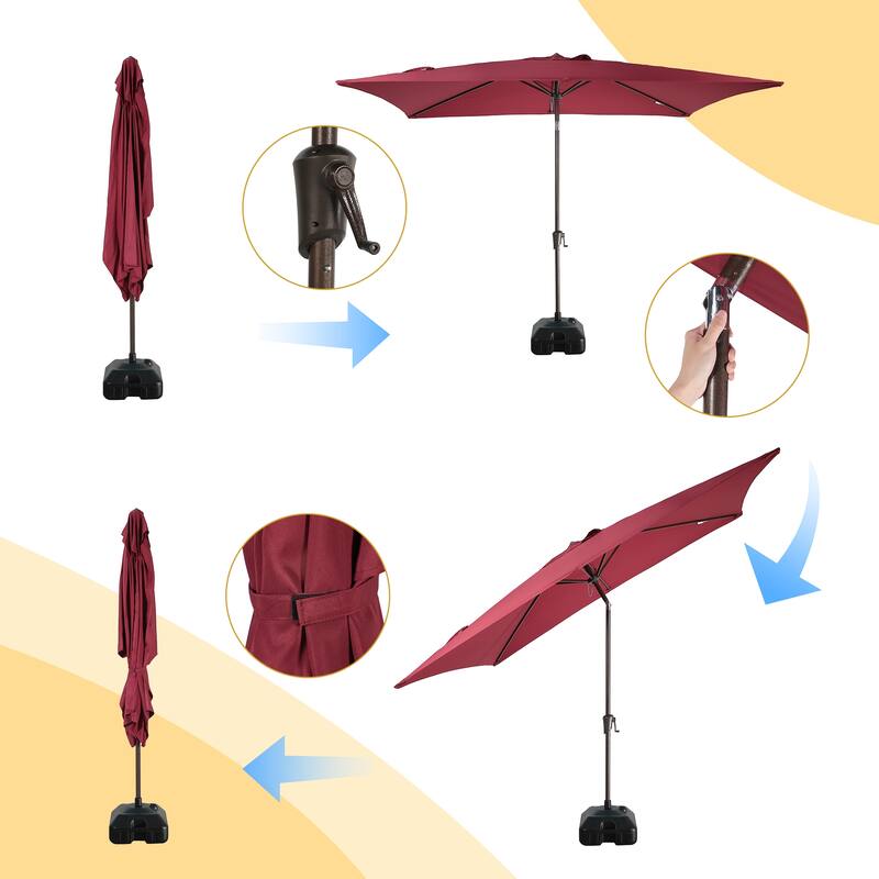 10’ x 6.5’ Tilt and Crank Rectangular Patio Umbrella with Base Stand