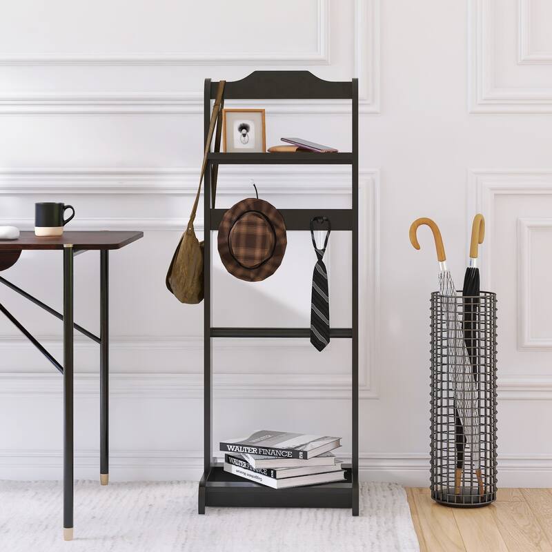 Modern Minimalist Coat Rack with Portable Clothing Rack, Storage Shelf, White Finish, for Entrance and Hallway, Living Room