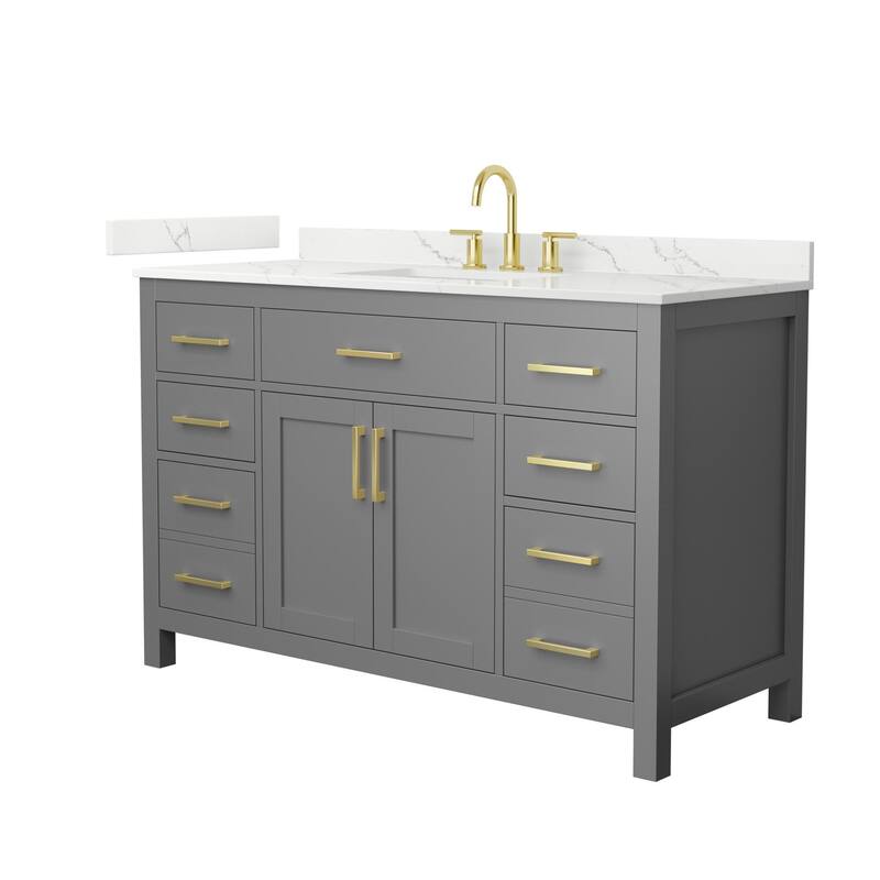 Wyndham Collection WCG2424-54S-QTZ-US3MXX Beckett 54" Free Standing - Dark Gray / Giotto Quartz Top / Brushed Gold