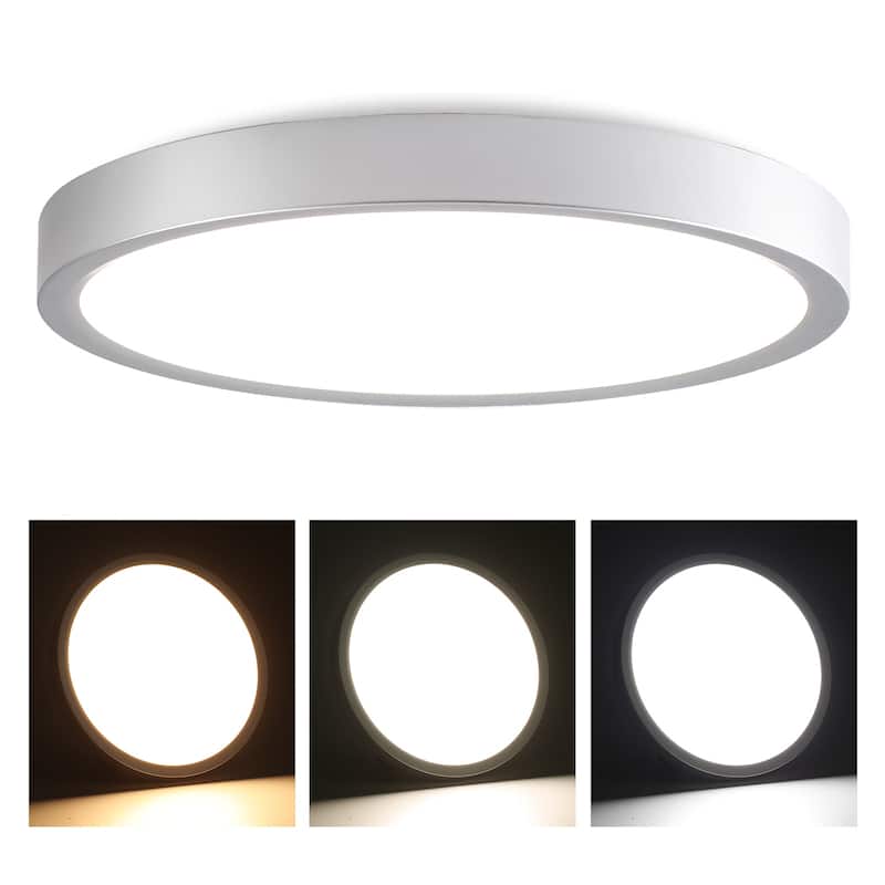 24 Watts Round Tricolor Selectable LED Flush Mount Ceiling Light for Dining Room Living Room Bedroom Kitchen - 9.06"Dx0.91H"