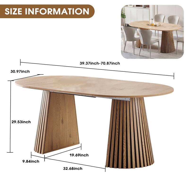 Wooden Dining Table, Flexible and Extendable, Multi-functional and Space-saving, Fashionable Oval Design and Slatted Table Legs
