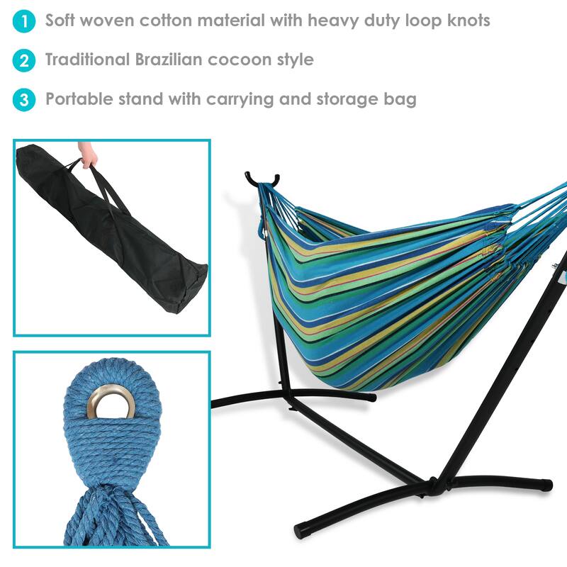 Sunnydaze Cotton Double Brazilian Hammock & Stand Combo - Choose Options