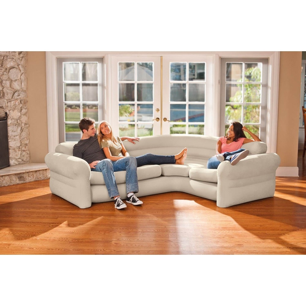 Intex Corner Sofa L-Shaped Inflatable Lounge Couch w/ Cupholders