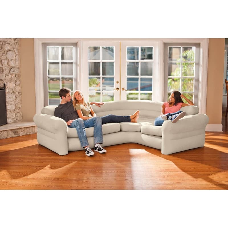 Intex Inflatable Corner Living Room Neutral Sectional Sofa 68575EP (3 Pack) - 26