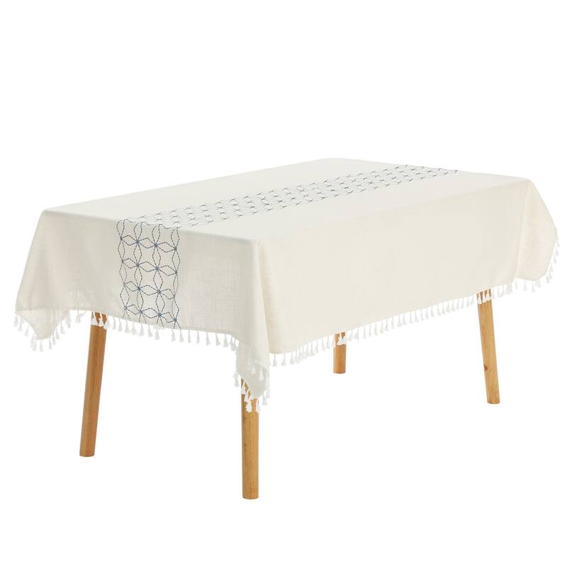 1 Pack Rectangle Tablecloth, Cotton Linen Spillproof Table Cover - Diamond Dark Blue - 55x71inch