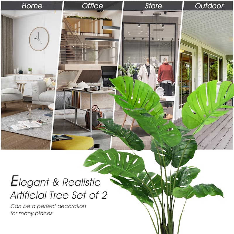 Gymax 2 Pack Artificial Monstera Deliciosa Tree 4ft Faux Plant w/ - See Details