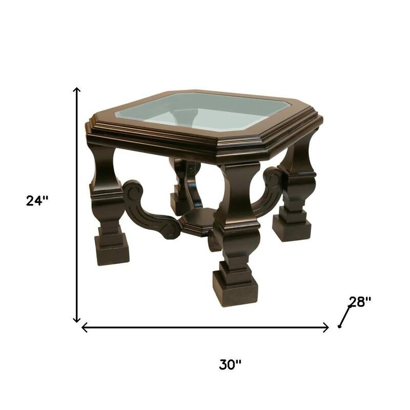 HomeRoots 24" Espresso Brown And Clear Wood And Glass Square End Table - 30.00 in. x 24.00 in. x 28.00 in.