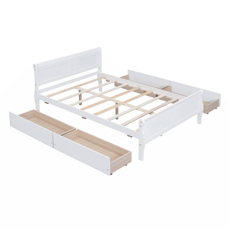 Full Size Wood Platform Bed with 4 Drawers and Streamlined Headboard & Footboard