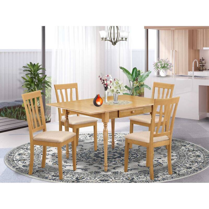 HomeStock 5-Pc Natural Oak Finish Solid Wood Top-Dining Room Set with Dropleaf-Seats 4