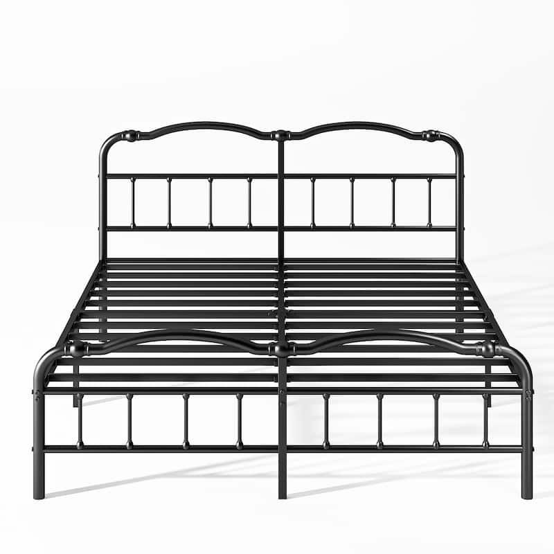 14" High Heavy Duty Metal Bed Frame with Vintage Style, Supports up to