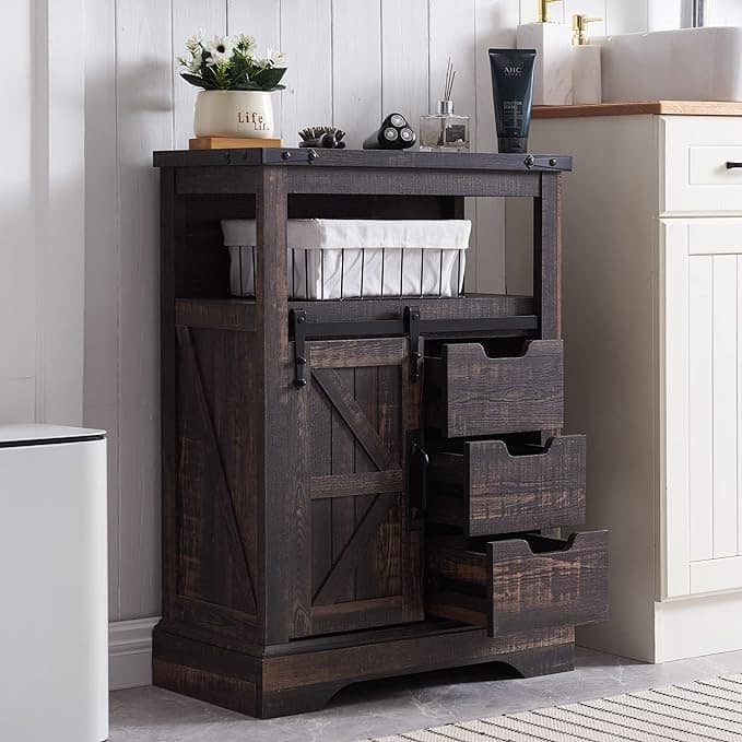 Farmhouse Bathroom Floor Cabinet, Small Storage Cabinet for Bathroom - Black