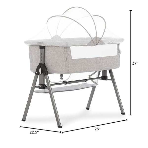 dimension image slide 0 of 2, Dream On Me Lotus Bassinet & Bedside Sleeper in Grey
