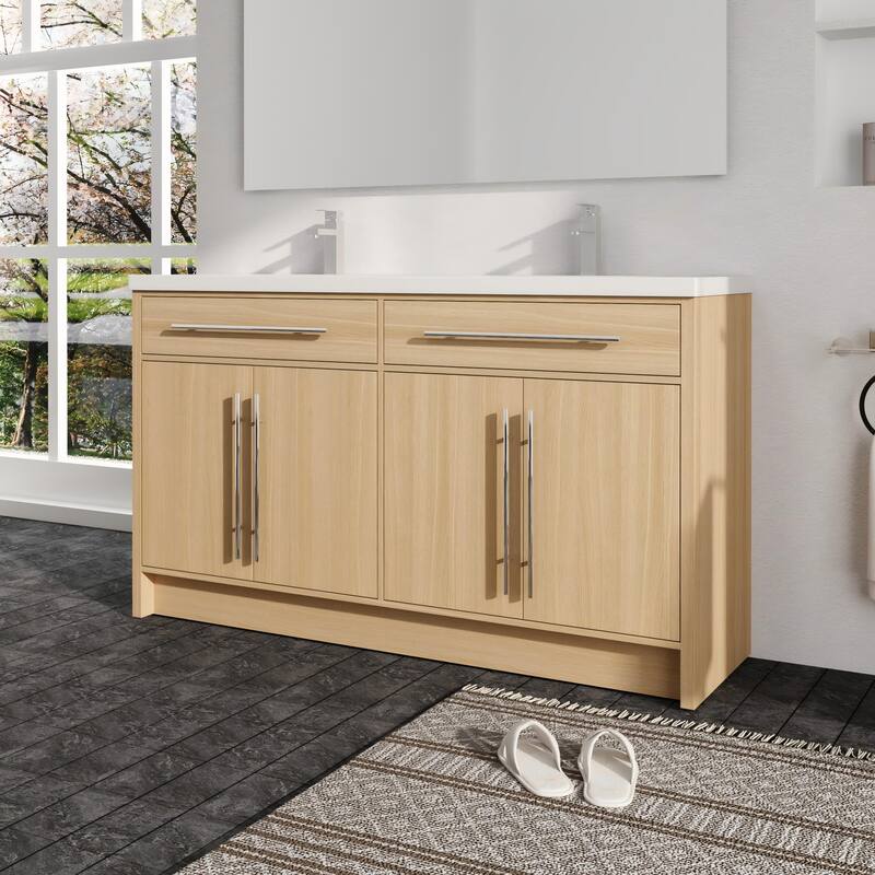 Malwee 48"/60" Bathroom Vanity with Sink, FreeStanding Vanity with 4 Soft Close Doors and 2 Adjustable Shelves