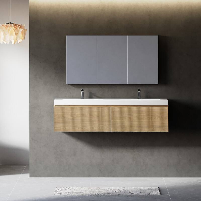 ABRUZZO Floating Vanity with Integrated Top Sink Soft-Close Wall-Mount Bathroom Cabinet