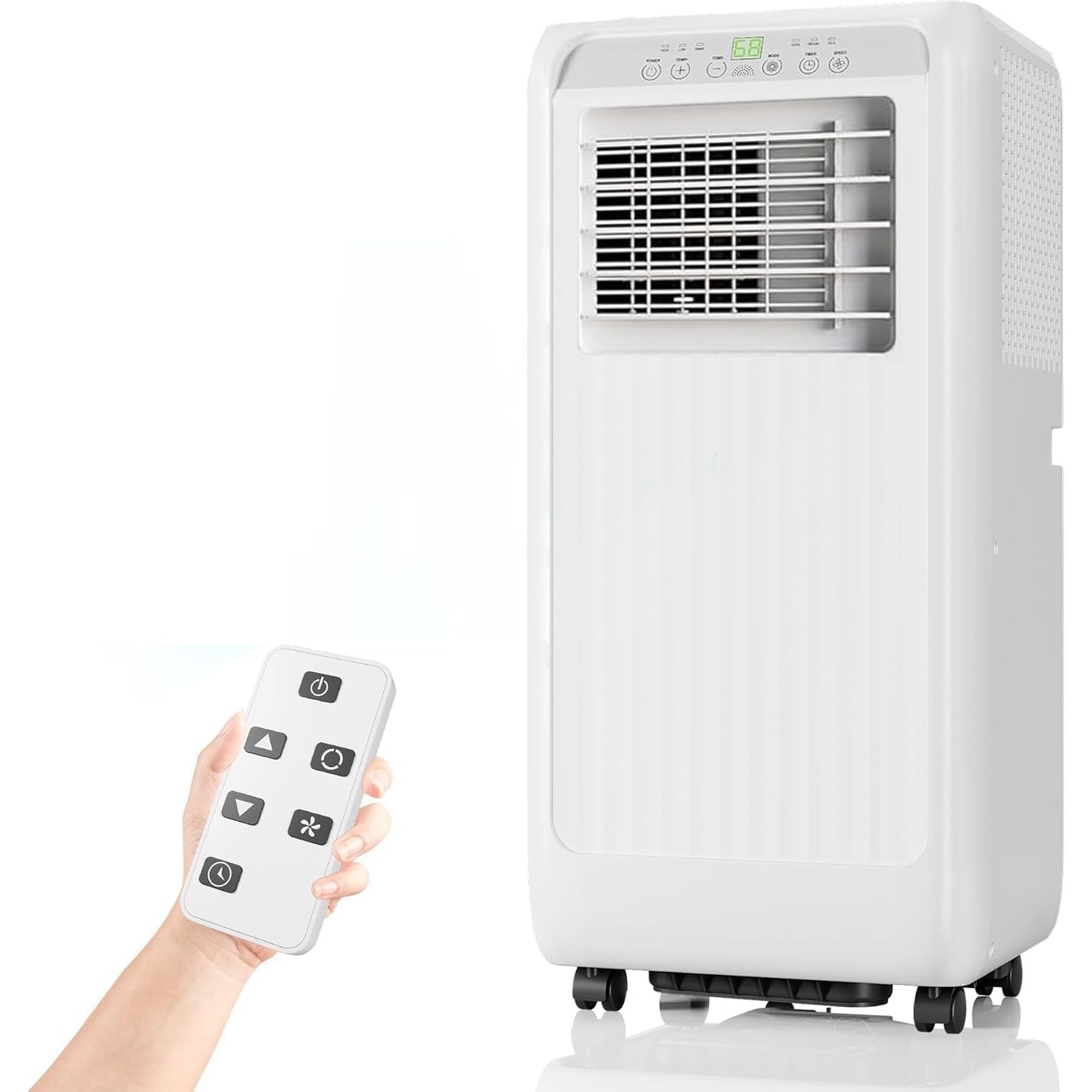 3-Mode Portable AC, 8,000 BTU & Covers 350 Sq Ft, Black/White Unit with Cool Dehumidifier Fan Remote Wheels LED