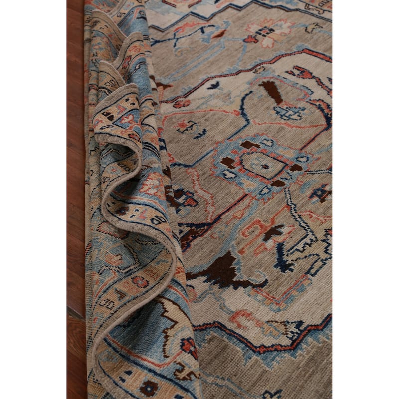 Hand Knotted Oriental 100% Wool Carpet Transitional Medallion Beige & Ivories Oushak Area Rug - 9' 7'' X 8' 0''