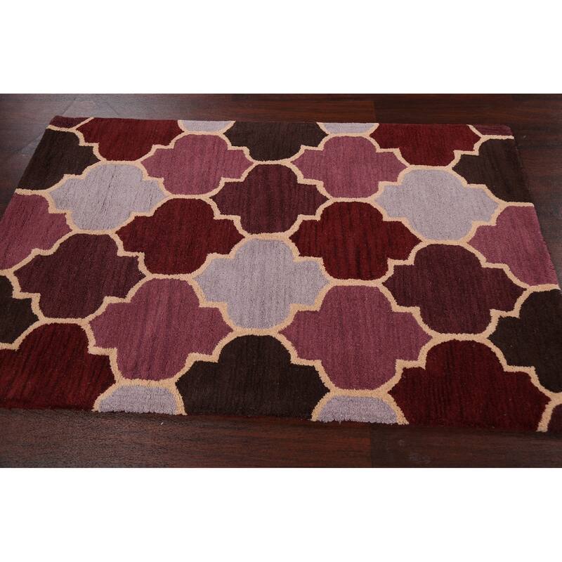 Modern Geometric Trellis Oriental Area Rug Hand-tufted Wool Carpet - 3'0" x 5'0"