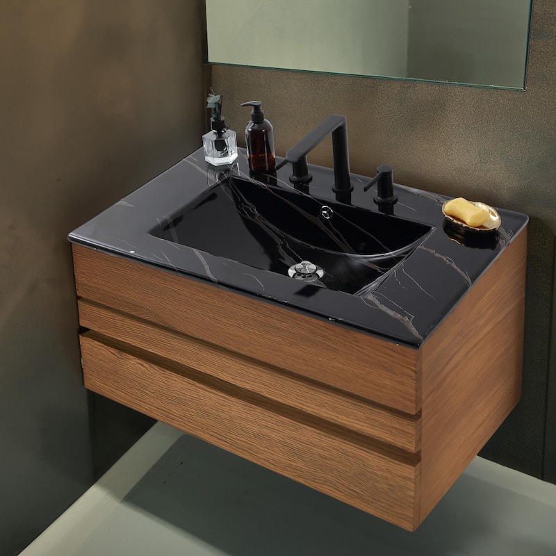 Aubert 3-Hole Classic Contemporary Rectangular Ceramic Single Sink Basin Vanity Top, by JONATHAN Y