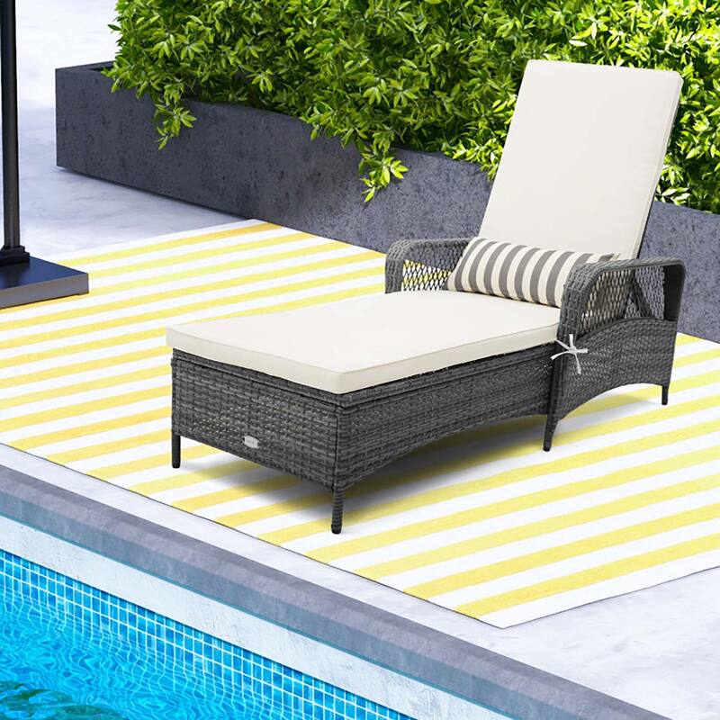 Outdoor Patio Recliner Chaise Lounge w/ Adjustable Backrest & Cushion