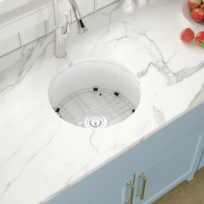 Lordear 18" Ceramic Sink Undermount Bar or Kitchen Sink with Accessories - 18 in.W x 18 in.D x 9 in.H
