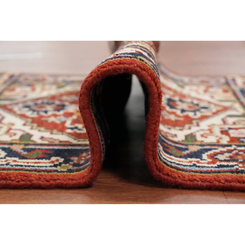 Hand Knotted Oriental 100% Wool Carpet Traditional Medallion Oranges & Rust Heriz (serapi) Area Rug - 3' 0'' X 2' 0''