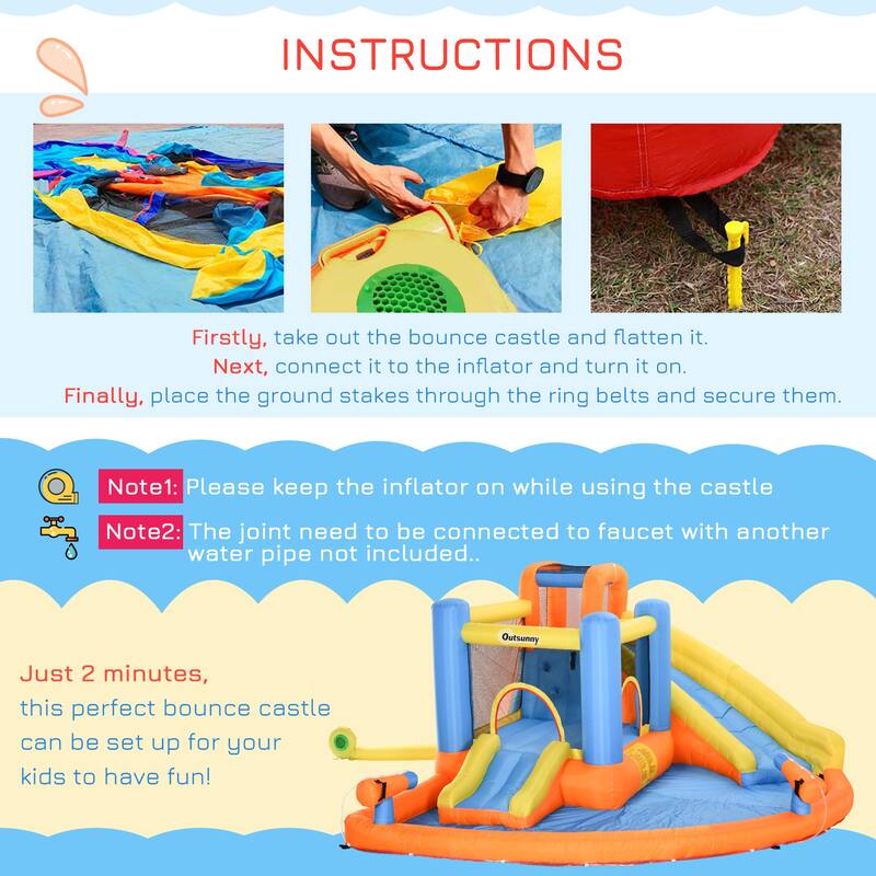 Outsunny Kids Inflatable Water Slide 5-in-1 Bounce House Water Park Jumping Castle with Water Pool, Slide, Climbing Walls
