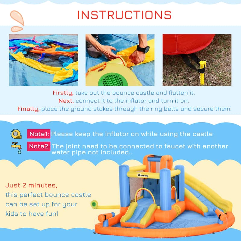 Outsunny Kids Inflatable Water Slide 5-in-1 Bounce House Water Park Jumping Castle with Water Pool, Slide