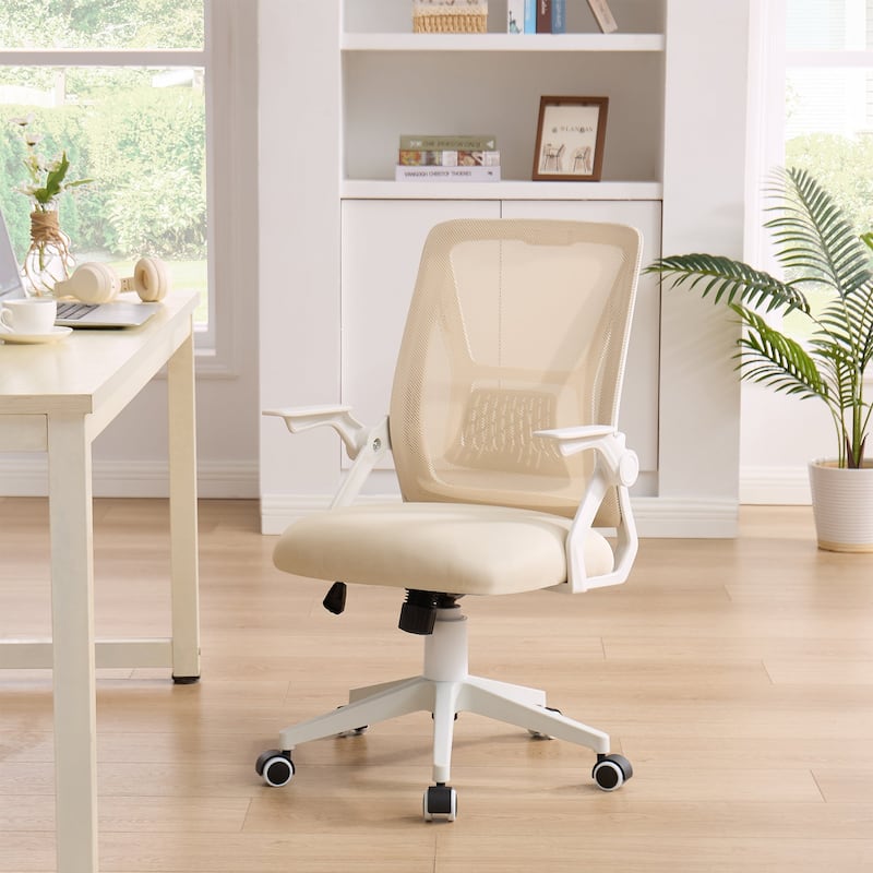 Javlergo Office Chair Mid Back Swivel Lumbar Support Desk Chair, Computer Ergonomic Mesh Chair with Armrest - Beige