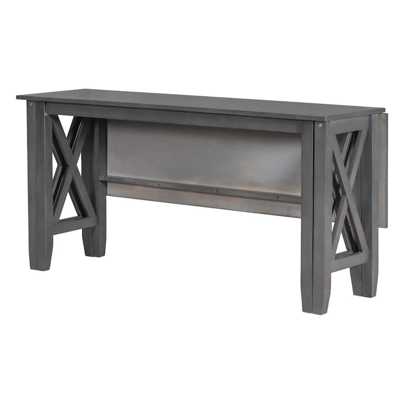 6 Pcs Dining Room Table Set with Foldable Table, Solid Wood Kitchen Dining Table Set with Bench and 4 Upholstered Chair