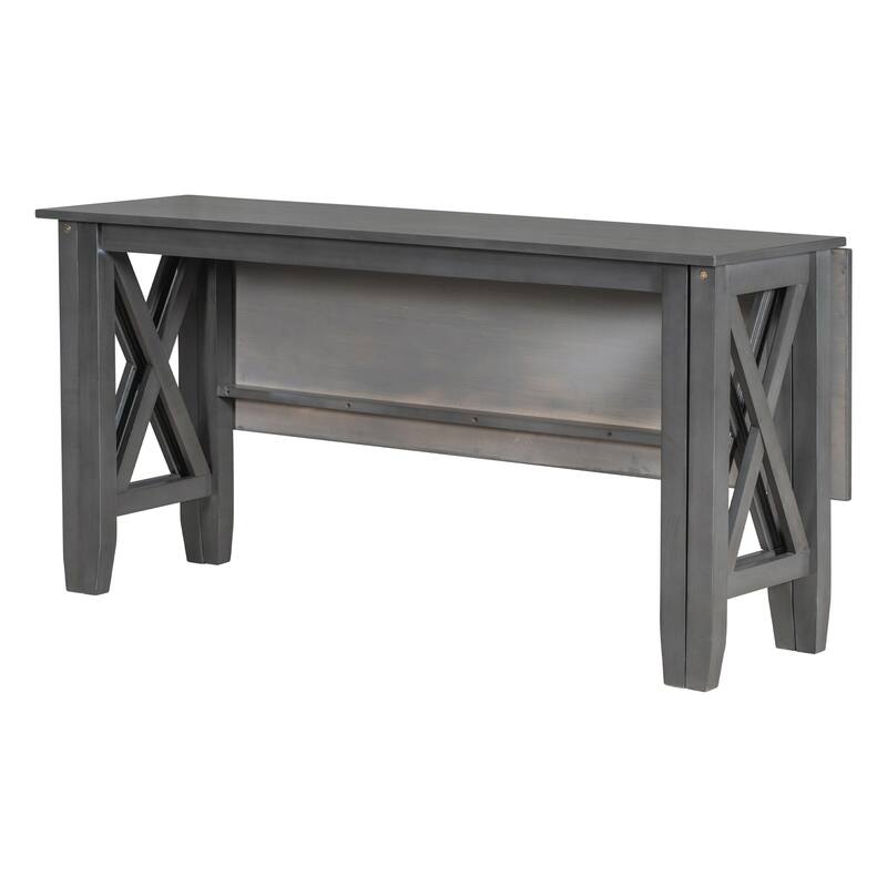 Gray 6-Piece Wooden Dining Table Set with Foldable Table & 4 Chairs