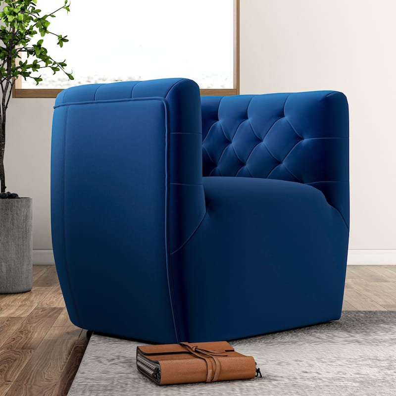 Luxor Mid-Century Modern Furniture Comfy Velvet Swivel Accent Chair - Dark Blue