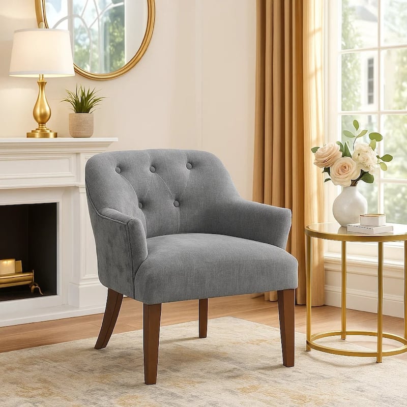 Beca Accent Armchair, Button Tufted Back, Sloped Arms, Gray Polyester