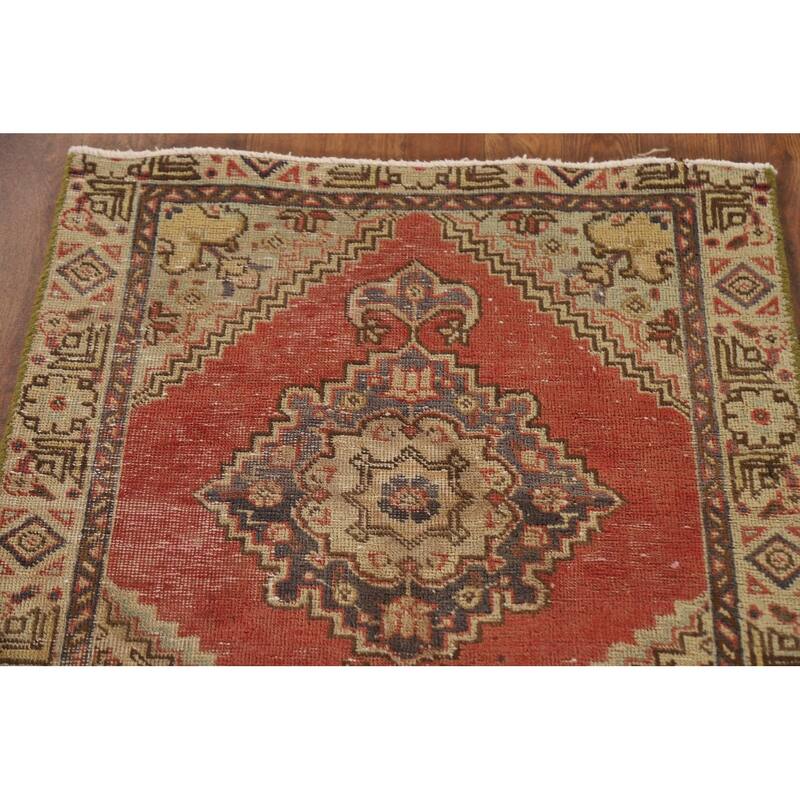 Geometric Tabriz Persian Vintage Runner Rug Handmade Wool Carpet - 2'4"x 8'6"