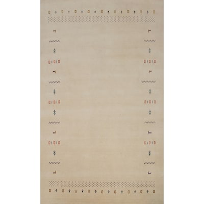 Hand Knotted Oriental 100% Wool Carpet Tribal Animal Pictorial Beige & Ivories Gabbeh Area Rug - 9' 10'' X 6' 7''
